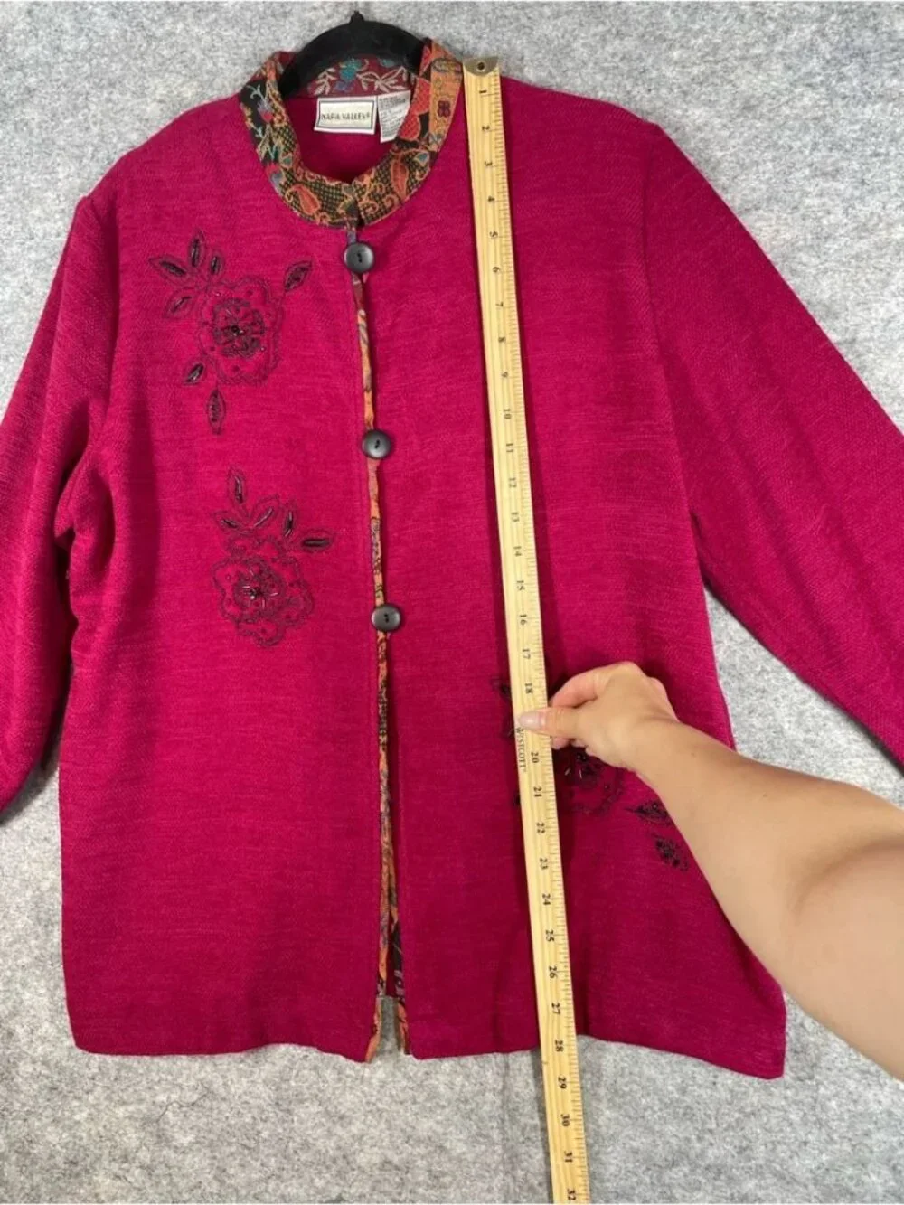 Vintage Napa Valley Embroidered Magenta Jacket Paisley Trim Large Boho Artsy
